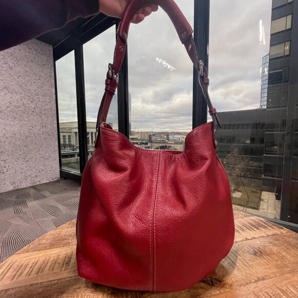 Tignanello Brick Red Leather Boho Purse | Shoulder Bag | Bohemian Satchel - Picture 5 of 11